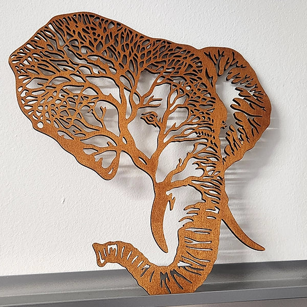Dřevěná nástěnná dekorace slon – laserem řezaný designový doplněk do interiéru