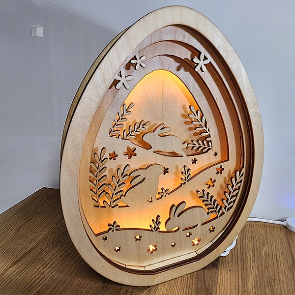 Světelná dřevěná dekorace LED – velikonoční motiv se zajíčky jako dekorace do interiéru