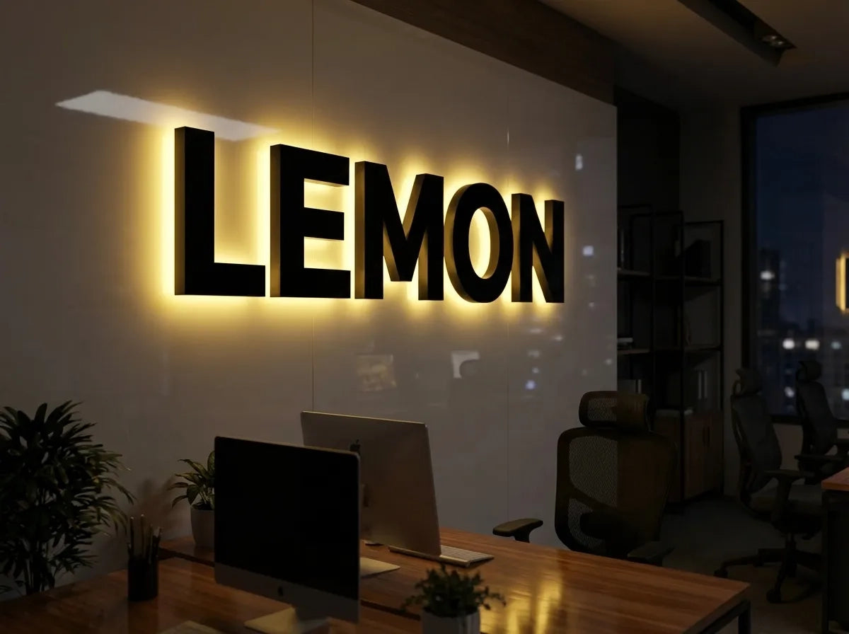 Světelný nápis LEMON – elegantní logo do interiéru kanceláře nebo recepce